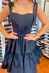 A-Line Black Homecoming Dresses Adjustable Straps Corset Short Cocktail Dresses with Ruffles