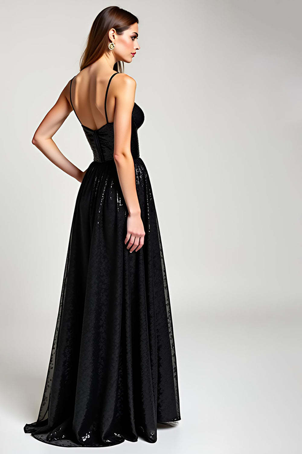 A Line Black Wedding Guest Dress Long Formal Dress With Slit