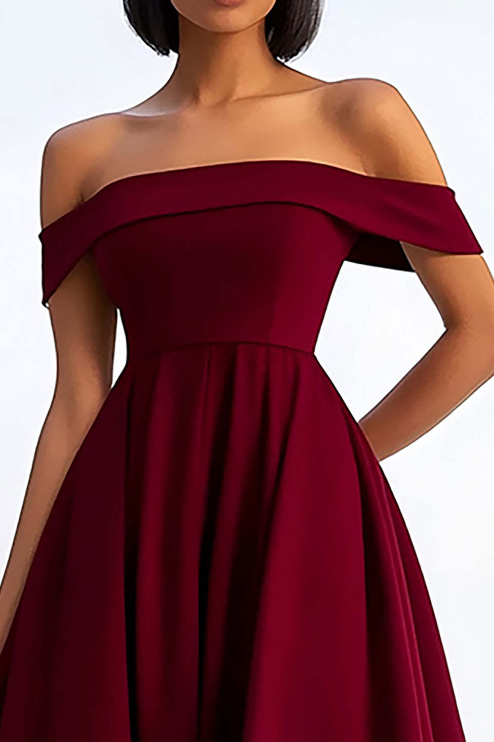 Suzhoufashion A Line Burgundy Wedding Guest Dress Ruched Tea-Length Formal Dress Suzhoufashion A Line Burgundy Wedding Guest Dress Ruched Tea-Length Formal Dress