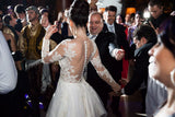 A-Line Elegant Long Sleeve Lace Bridal Gowns V-Neck Sweep Train Plus Size Wedding Dress