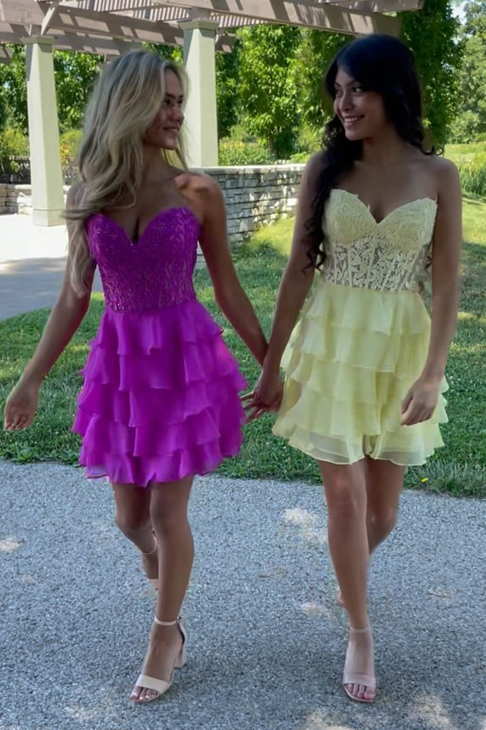 A Line Fuchsia Homecoming Dresses Corset Strapless Short Cocktail Dresses with Ruffles