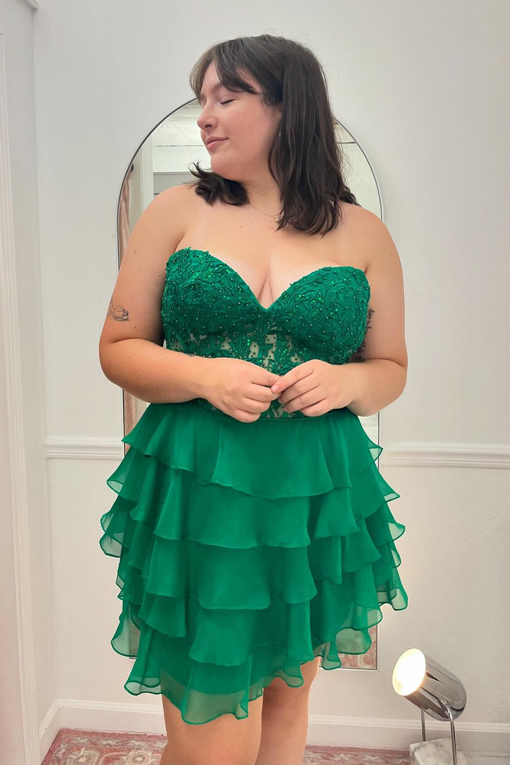 A Line Fuchsia Homecoming Dresses Corset Strapless Short Cocktail Dresses with Ruffles