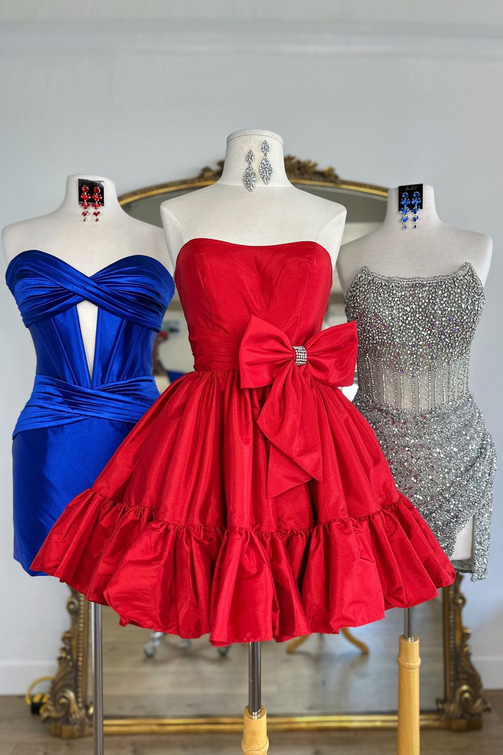 A Line Fuchsia Homecoming Dresses Strapless Tiered Short Cocktail Dresses with Bow
