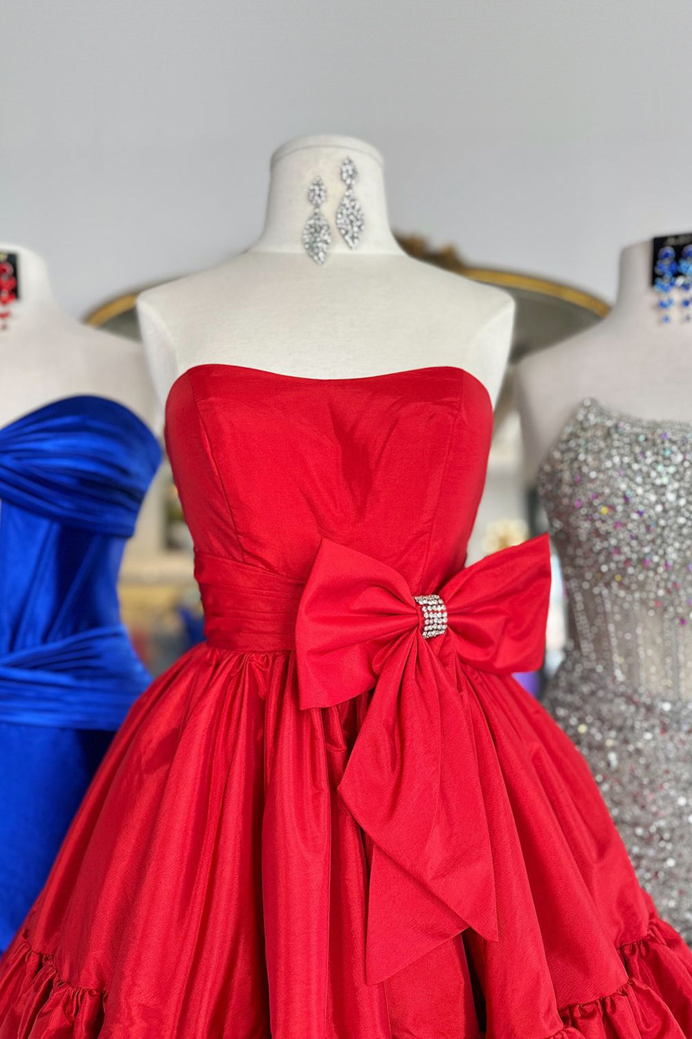 A Line Fuchsia Homecoming Dresses Strapless Tiered Short Cocktail Dresses with Bow