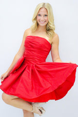 A-Line Green Homecoming Dresses Strapless Satin Short Cocktail Dresses with Bowknot