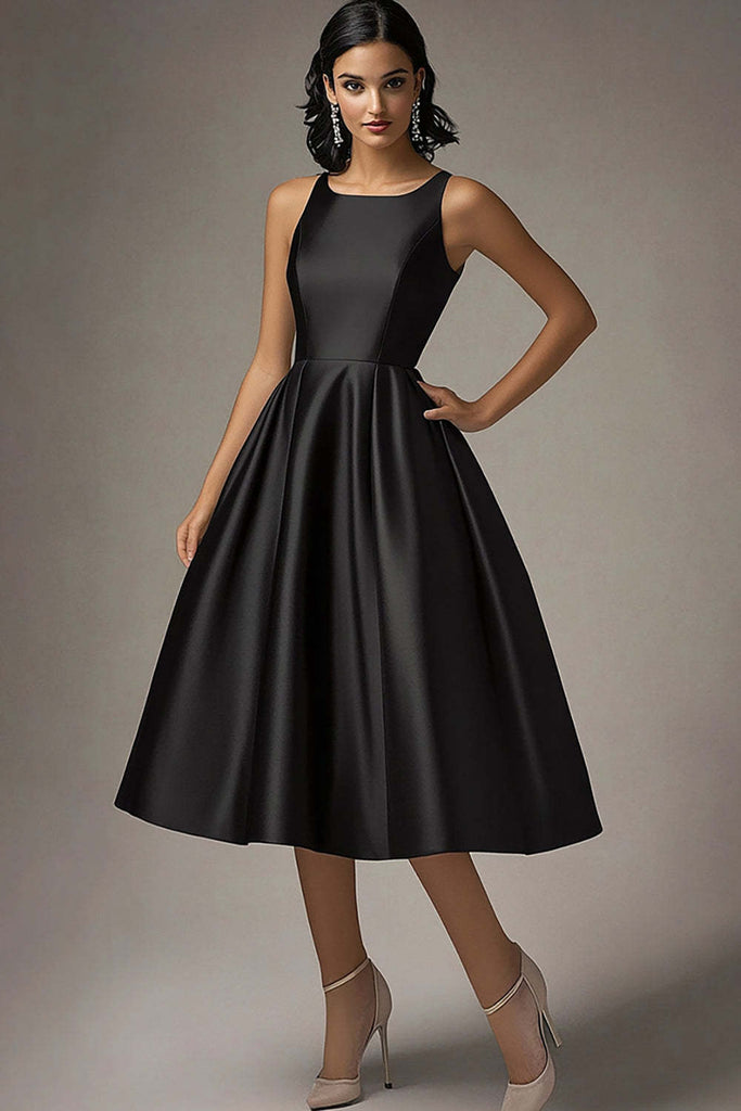Suzhoufashion A Line Knee-Length Scoop Neck Black Wedding Guest Dress Formal Dress Suzhoufashion A Line Knee-Length Scoop Neck Black Wedding Guest Dress Formal Dress