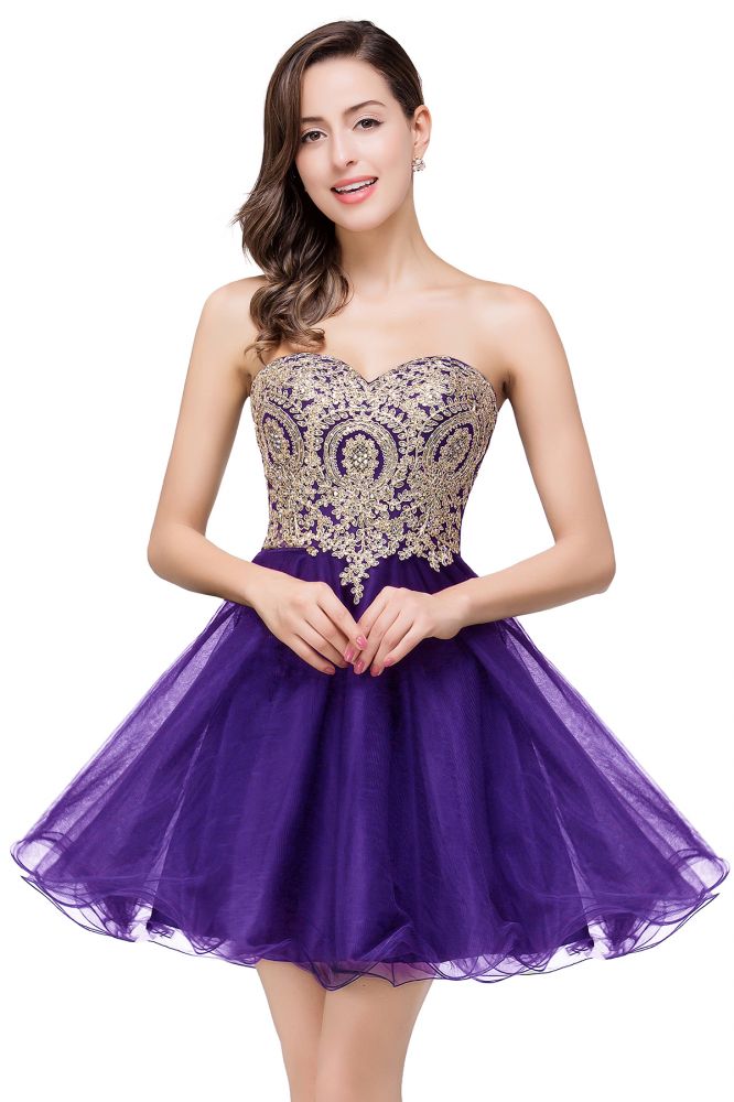 A Line Lace Appliques Sweetheart Short Formal Dress
