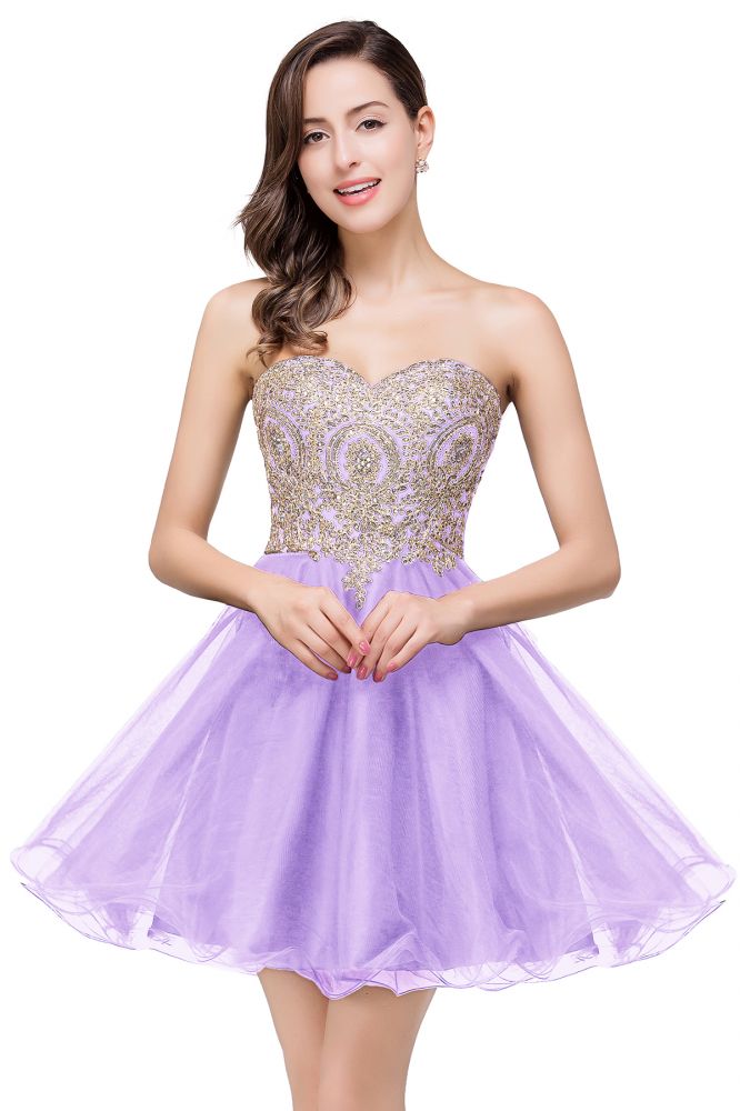 A Line Lace Appliques Sweetheart Short Formal Dress