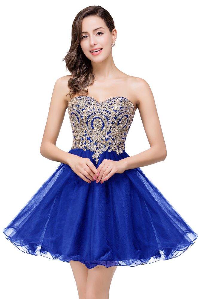 A Line Lace Appliques Sweetheart Short Formal Dress