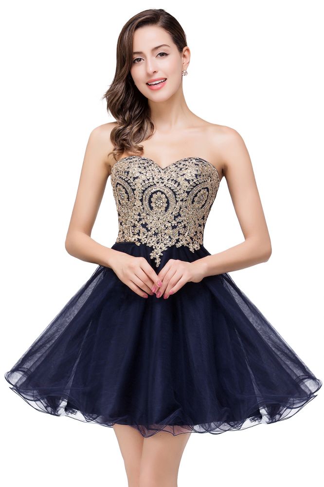 A Line Lace Appliques Sweetheart Short Formal Dress