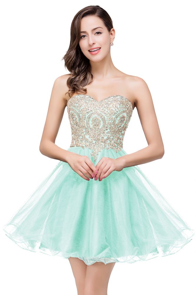 A Line Lace Appliques Sweetheart Short Formal Dress