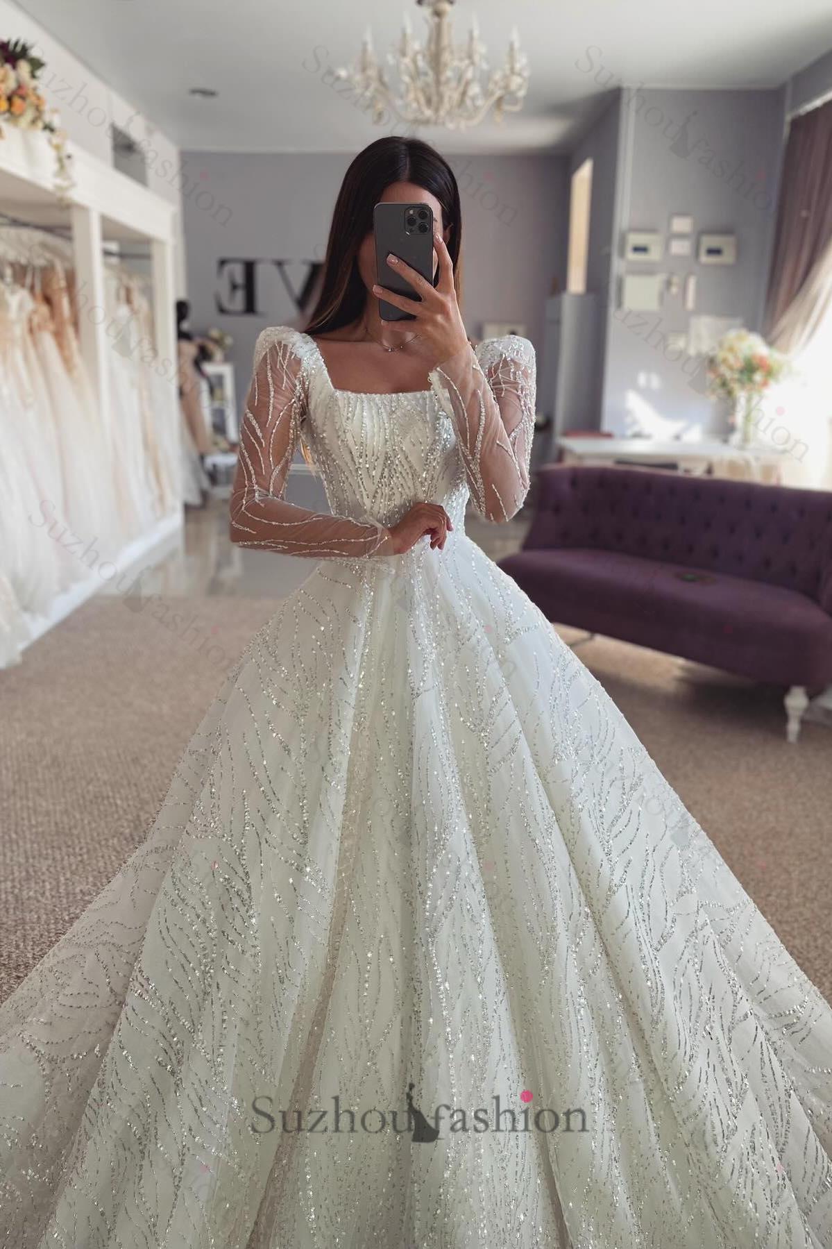 A Line Lace Off The Shoulder Long Sleeve White Wedding Dress Bridal Gown With Ruffles