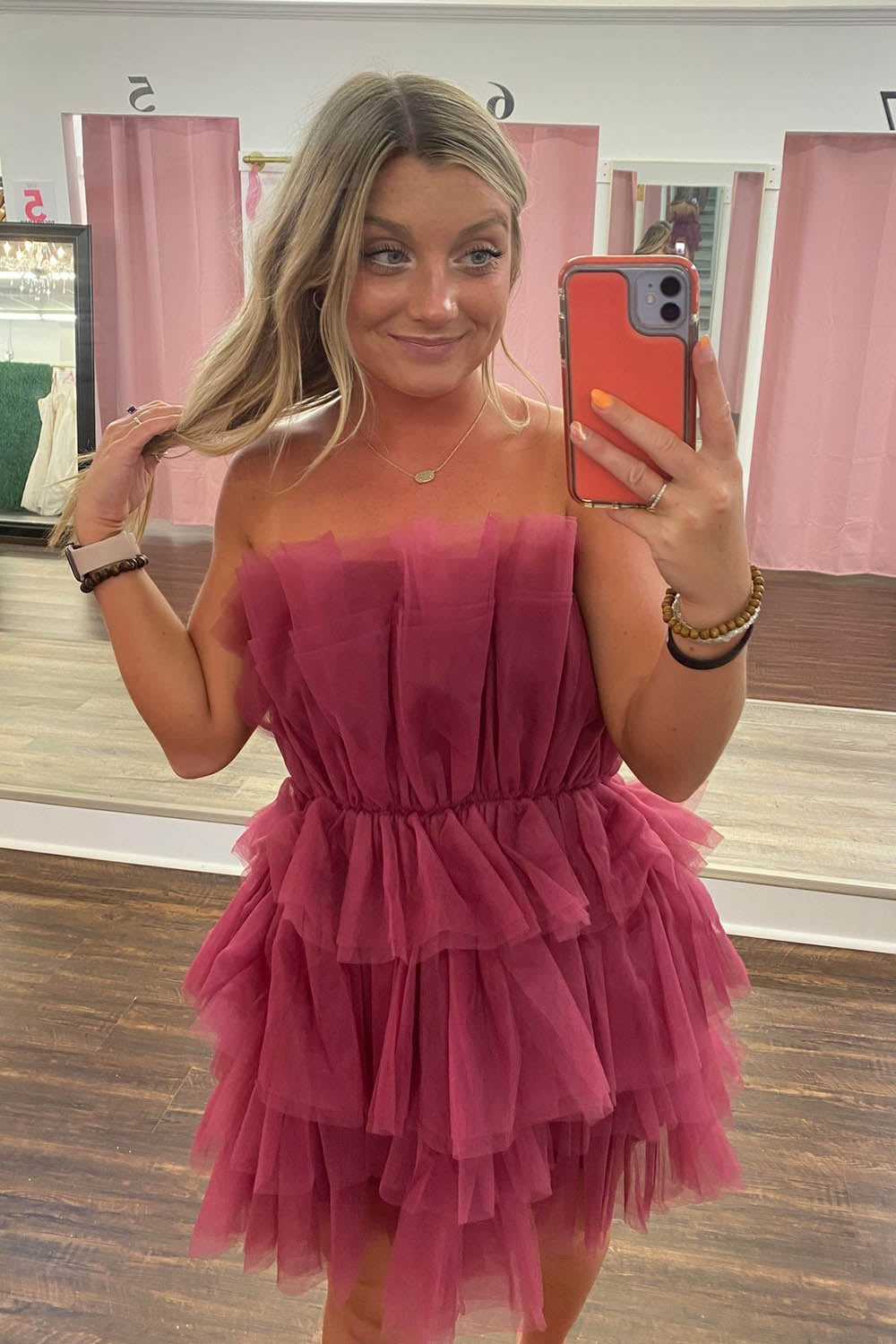 A-Line Light Blue Homecoming Dresses Strapless Tiered Tulle Short Cocktail Dresses