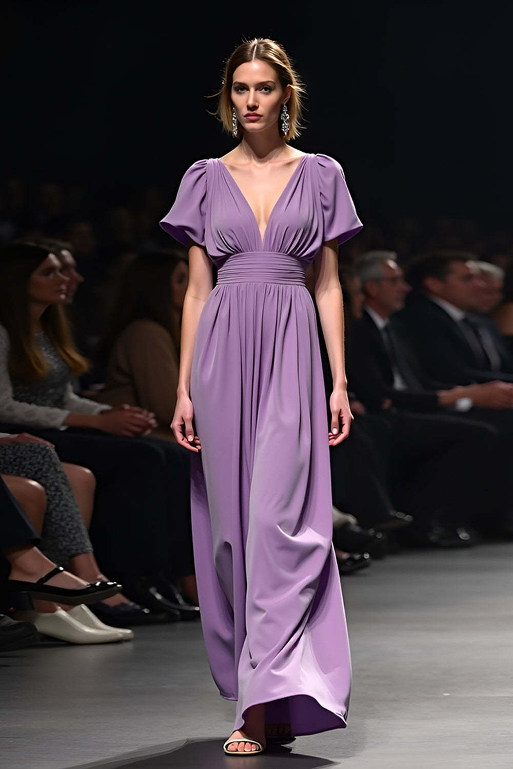 best low calorie dressing Suzhoufashion A Line Long Purple Wedding Guest Dress V-Neck Wedding Guest Dress With Short Sleeves
