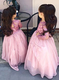 A-Line Long Sleeve Pink Flower Girl Dressb Cute Long Sleeve Wedding Dress BO8435