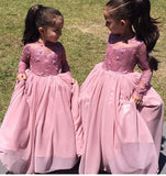Vestido de niña de las flores rosa de manga larga de una línea Lindo vestido de novia de manga larga BO8435