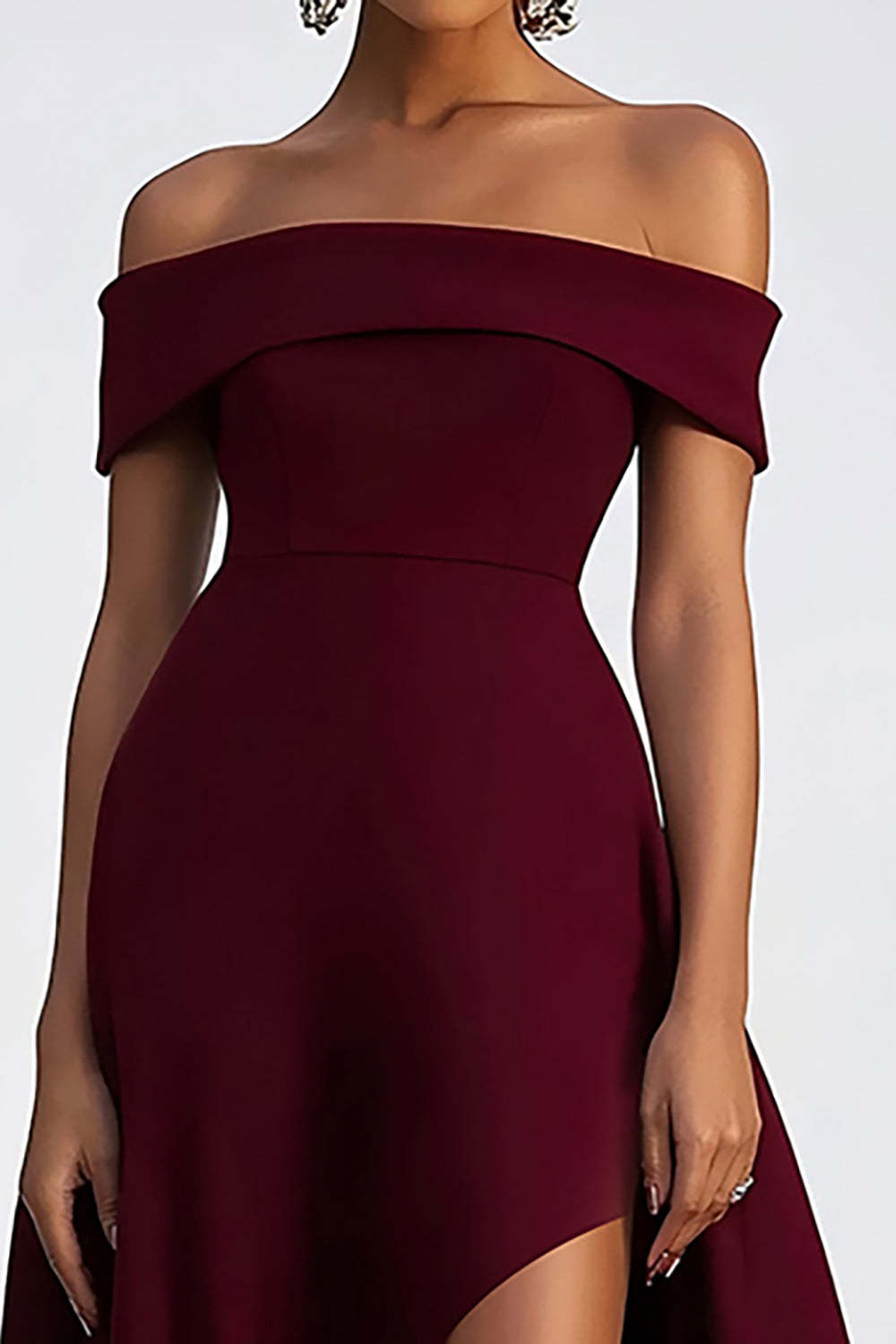 ZAPAKA Women Off the Shoulder Formal Dress Sheath Burgundy Crepe Tea Length Party Dress, Burgundy / US2 ZAPAKA Women Off the Shoulder Formal Dress Sheath Burgundy Crepe Tea Length Party Dress, Burgundy / US2