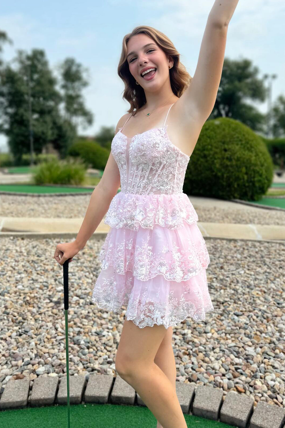 A Line Pink Homecoming Dresses Corset Short Cocktail Dresses with Lace-Up Back