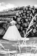 A Line Plus Size Wedding Dress Off the Shoulder Lace Up Bridal Gown