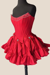A Line Red Homecoming Dresses Strapless Corset Short Cocktail Dresses With Bows