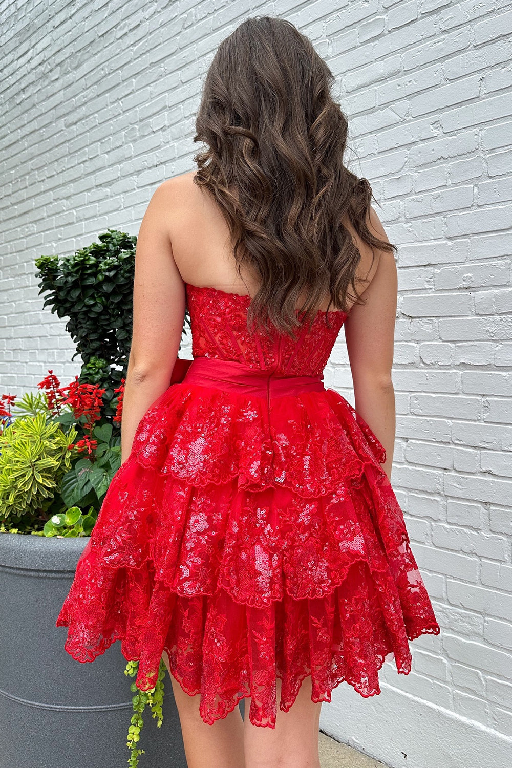 A Line Red Homecoming Dresses Strapless Corset Short Cocktail Dresses with Bow