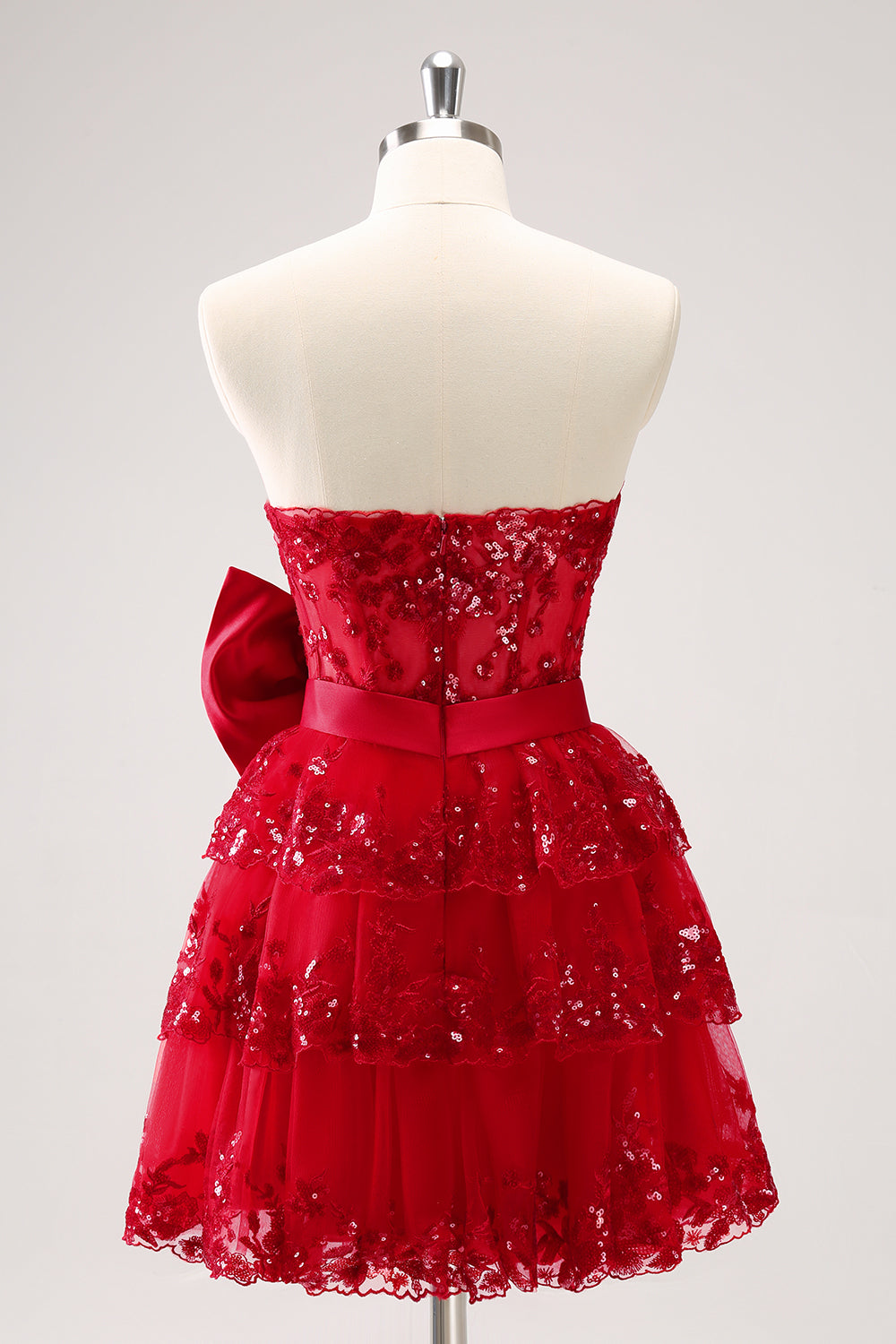 A Line Red Homecoming Dresses Strapless Short Cocktail Dresses with Bow
