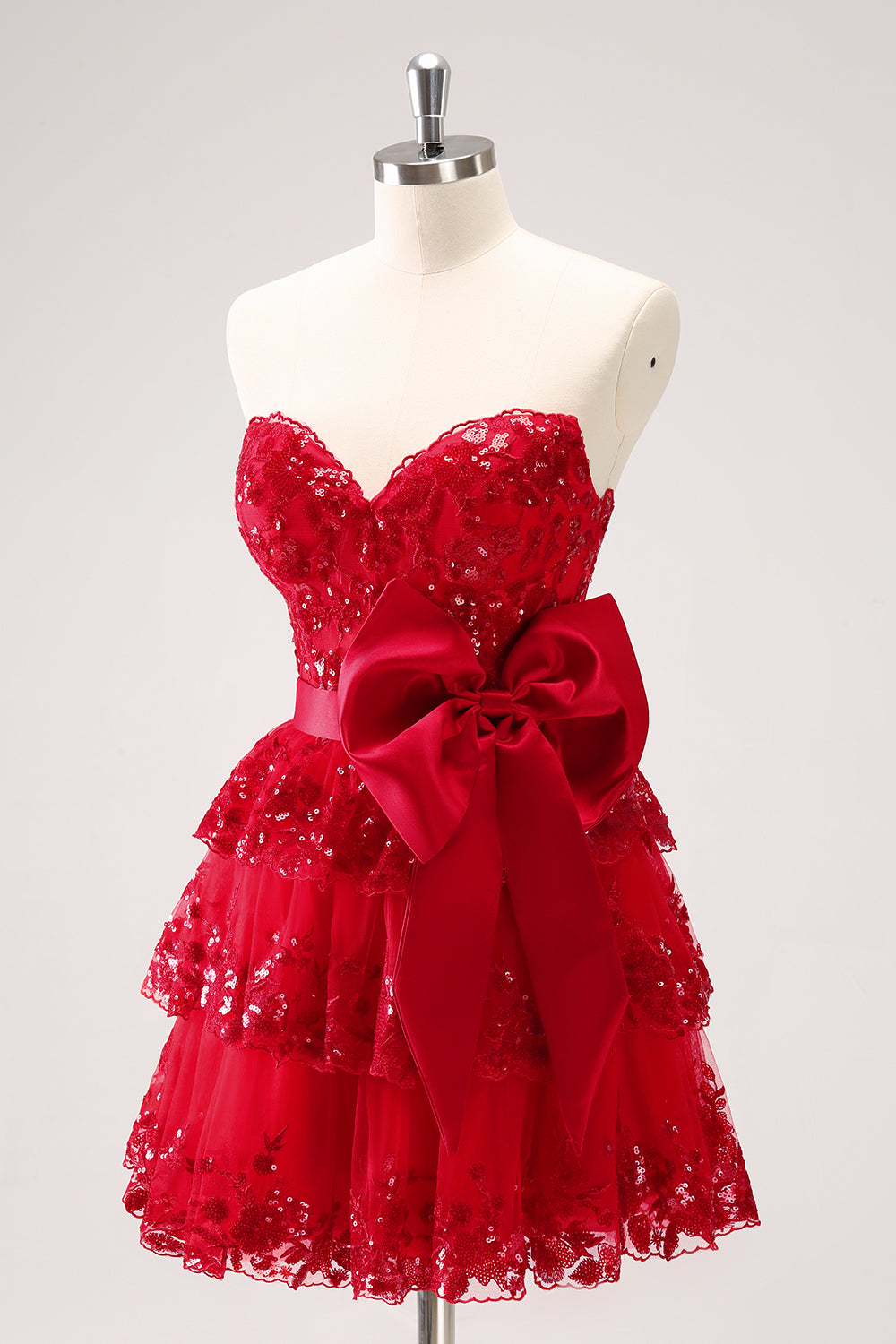 A Line Red Homecoming Dresses Strapless Short Cocktail Dresses with Bow