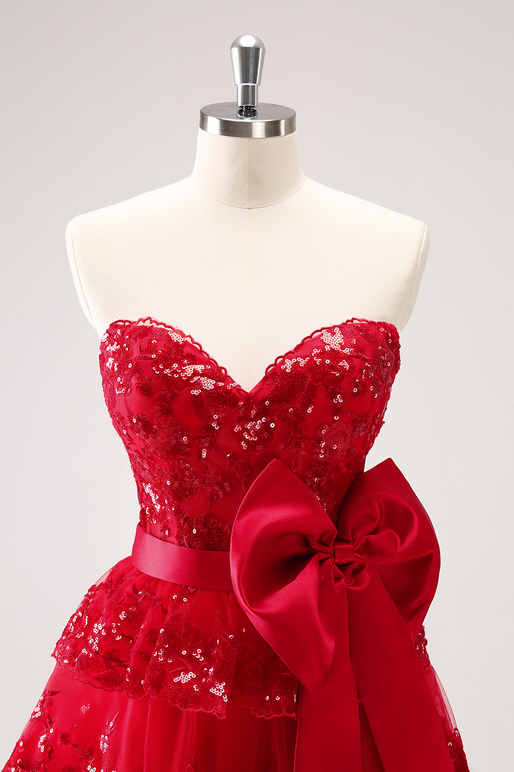 A Line Red Homecoming Dresses Strapless Short Cocktail Dresses with Bow