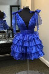 A Line Royal Blue Homecoming Dresses Short Cocktail Dresses With Ruffles
