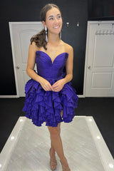 A-Line Royal Blue Homecoming Dresses Sweetheart Short Cocktail Dresses with Ruffles