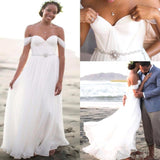 A-Line Ruffles Off the Shoulder Bridal New Arrival Chiffon Summer Beach Wedding Dress