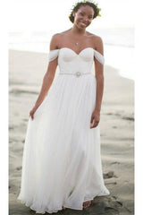 A-Line Ruffles Off the Shoulder Bridal New Arrival Chiffon Summer Beach Wedding Dress