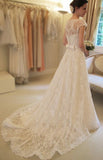 A-Line Short Sleeve Court Train Wedding Dress New Arrival Bowknot Custom Made Bridal Gown
