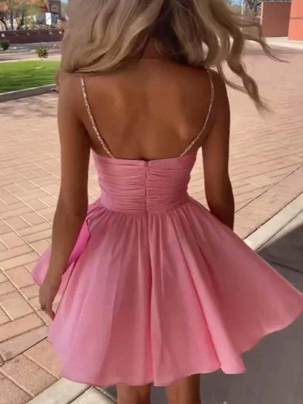 A-Line Spaghetti Straps lllusion Empire Satin Homecoming Dress