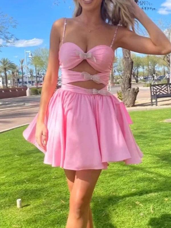 A-Line Spaghetti Straps lllusion Empire Satin Homecoming Dress