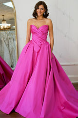 A Line Sweetheart Fuchsia Prom Dress Satin Long Formal Dress