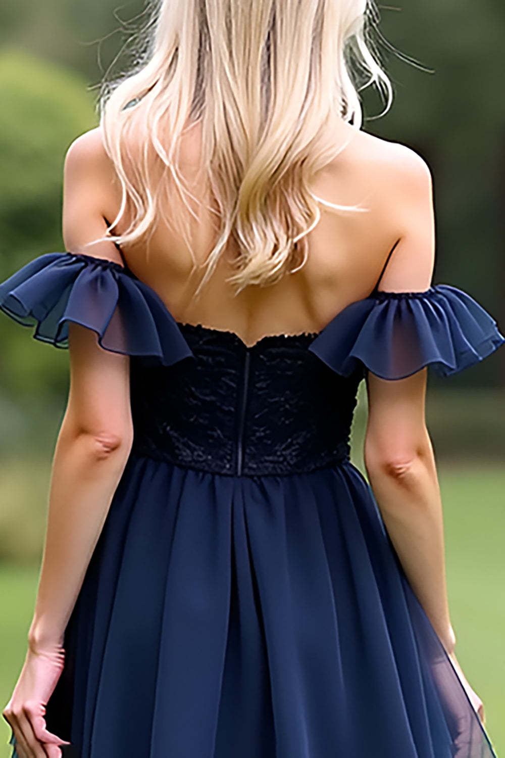 A Line Tulle Navy Wedding Guest Dress Sweetheart Ankle-Length Formal Dress