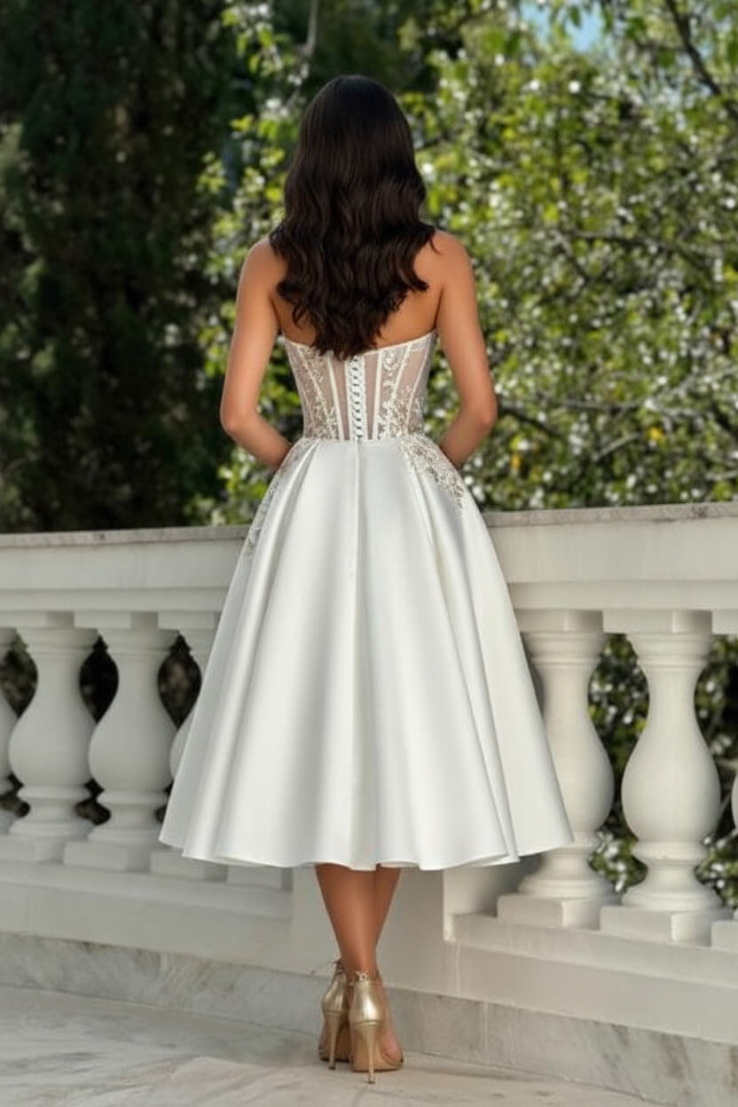 A Line Prom Dress Satin Lace Sweetheart Sleeveless Ivory Formal Dress With Appliques