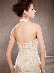 A Line Wedding Dress V Neck Lace Satin Sleeveless Bridal Gowns with Chapel Train
