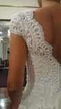 A-Line White Lace Long Wedding Dress with Beadings Elegant Applique Short Sleeve Zipper Bridal Gown