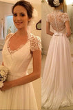 A-Line White Short Sleeve Long Wedding Dress Latest Chiffon Long Plus Size Bridal Gown