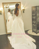 A-line Jewel Newest Long Sleeve Sweep-Train Wedding Dress