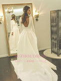 A-line Jewel Newest Long Sleeve Sweep-Train Wedding Dress