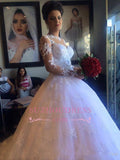 A-line Lace-Appliques Delicate White Long-Sleeve Wedding Dress