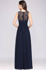 A-line Lace Sleeveless Prom Dress Long Chiffon Scoop On Sale