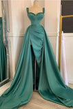 Affordable Green Satin Slit Long Prom Dress On Sale