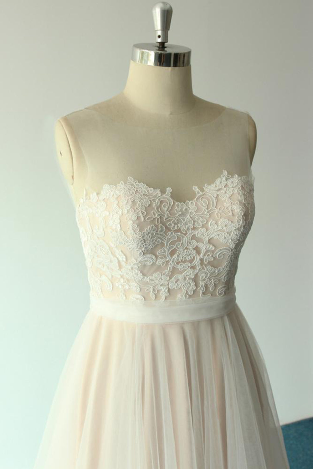 Affordable Jewel Sleeveless A-line Wedding Dress | Tulle Lace Bridal Gowns