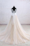 Affordable Shortsleeves Straps V-neck Wedding Dress | Tulle Ruffles Bridal Gowns
