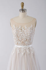 Affordable Sleeveless Jewel Appliques Wedding Dress | Tulle Ruffles A-line Bridal Gowns