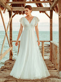 Affordable Sleeveless V Neck Chiffon Lace Zipper Wedding Dresses